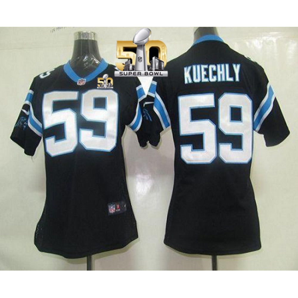 Panthers #59 Luke Kuechly Black Team Color Super Bowl 50 Women's Stitched NFL Elite Jersey 