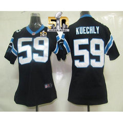 Panthers #59 Luke Kuechly Black Team Color Super Bowl 50 Women's Stitched NFL Elite Jersey 