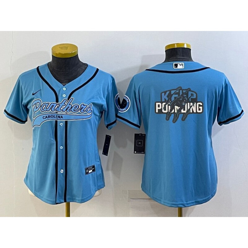 Women's Carolina Panthers Blue Team Big Logo With Patch Cool Base Stitched Baseball Jersey(Run Small) 
