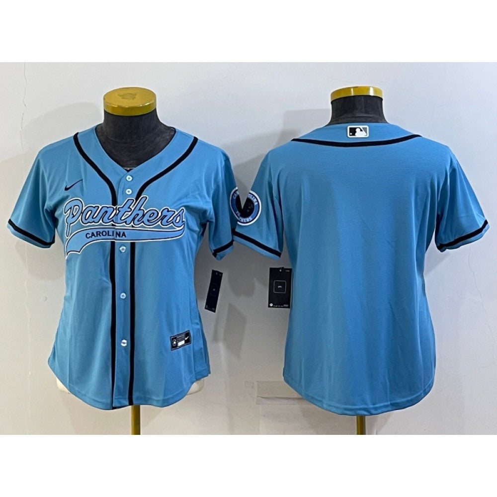 Women's Carolina Panthers Blank Blue With Patch Cool Base Stitched Baseball Jersey(Run Small) 