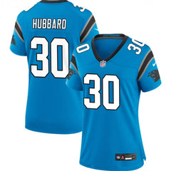 Women's Carolina Panthers #30 Chuba Hubbard Blue Stitched Jersey(Run Small) 