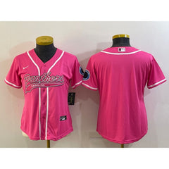 Women's Carolina Panthers Blank Pink With Patch Cool Base Stitched Baseball Jersey(Run Small) 