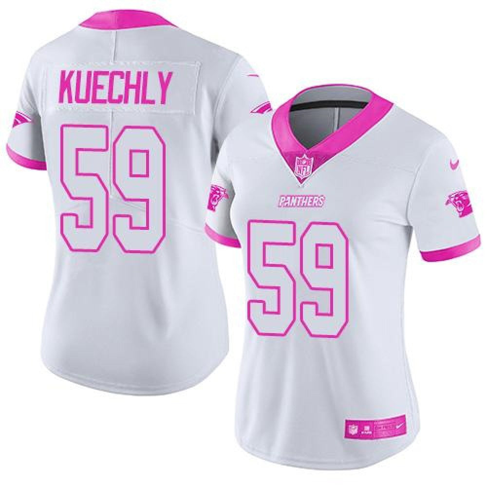 Panthers #59 Luke Kuechly White/Pink Women's Stitched NFL Limited Rush Fashion Jersey 