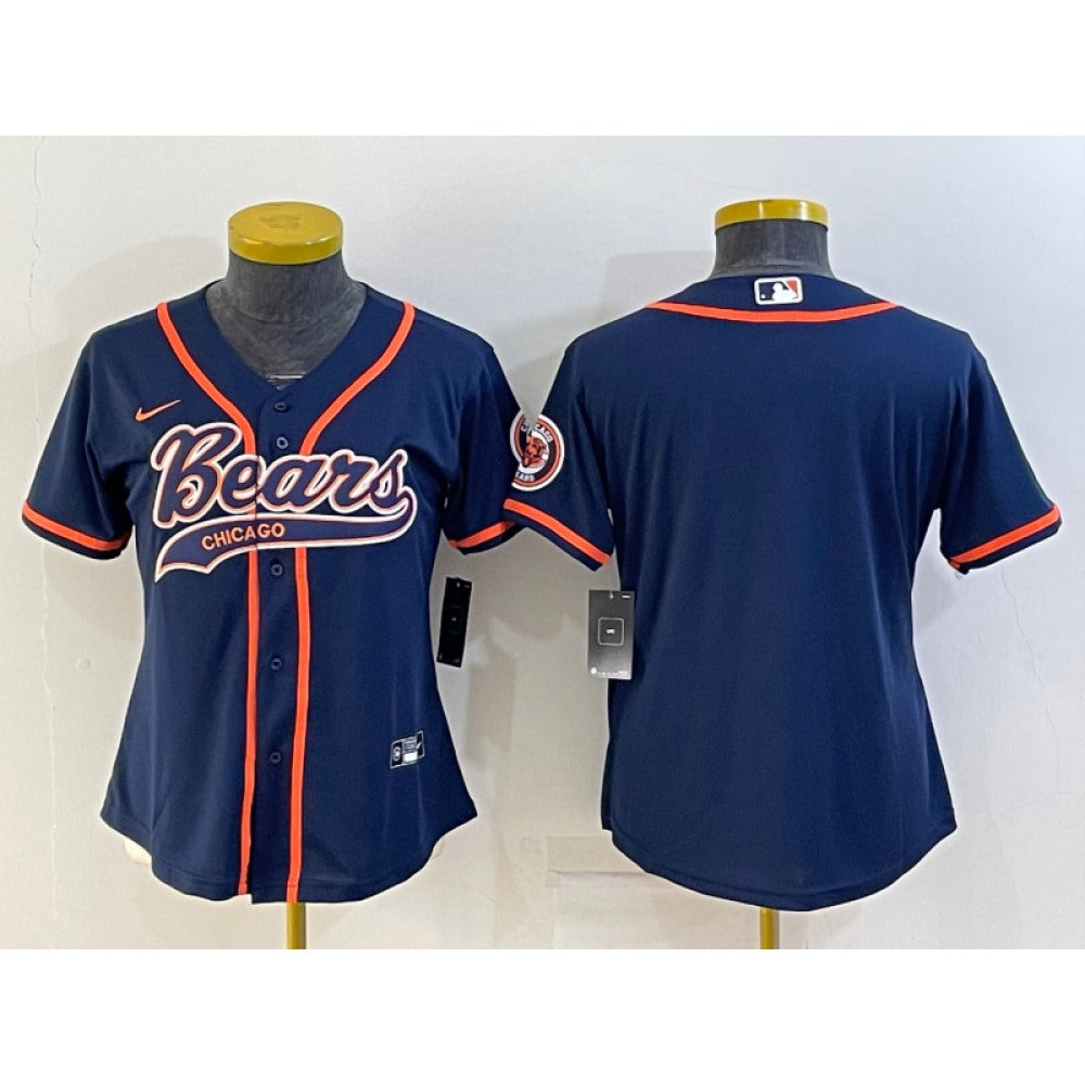 Women's Chicago Bears Blank Navy With Patch Cool Base Stitched Baseball Jersey(Run Small) 
