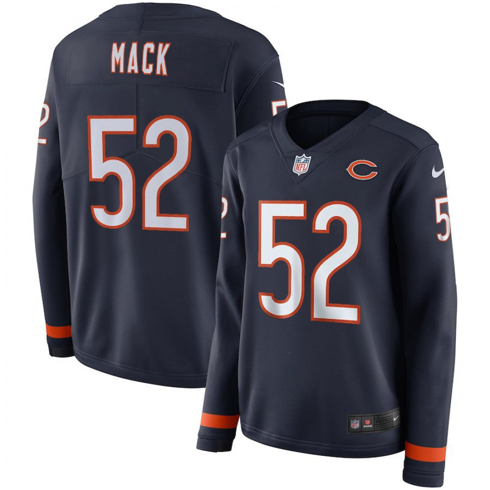 Women's Chicago Bears #52 Khalil Mack Navy Therma Long Sleeve Stitched NFL Jersey 