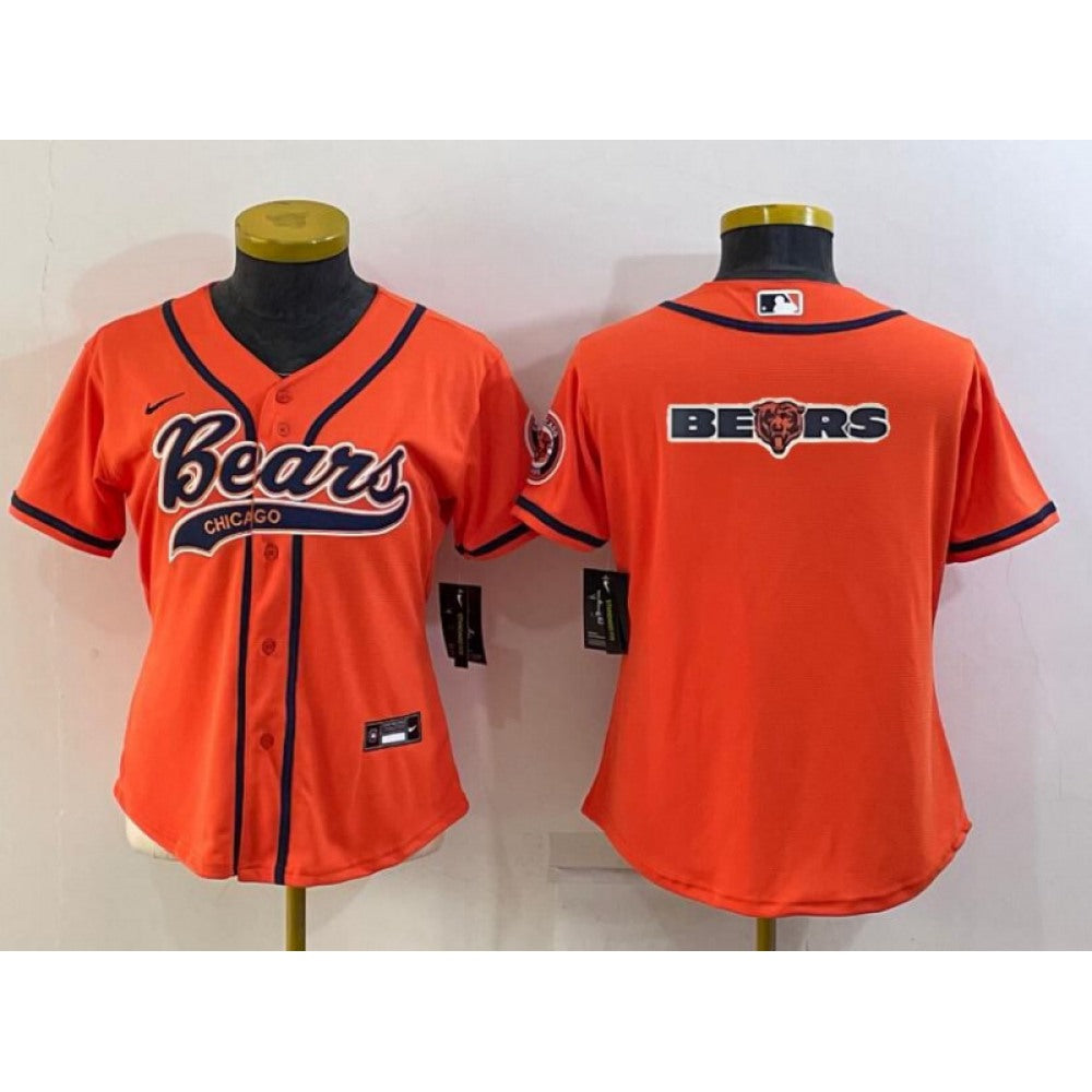 Women's Chicago Bears Orange Team Big Logo With Patch Cool Base Stitched Baseball Jersey(Run Small) 