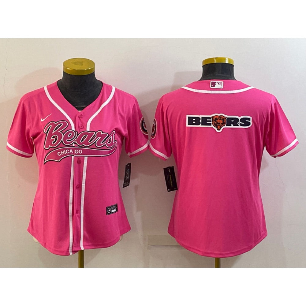 Women's Chicago Bears Pink Team Big Logo With Patch Cool Base Stitched Baseball Jersey(Run Small) 