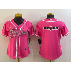 Women's Chicago Bears Pink Team Big Logo With Patch Cool Base Stitched Baseball Jersey(Run Small) 