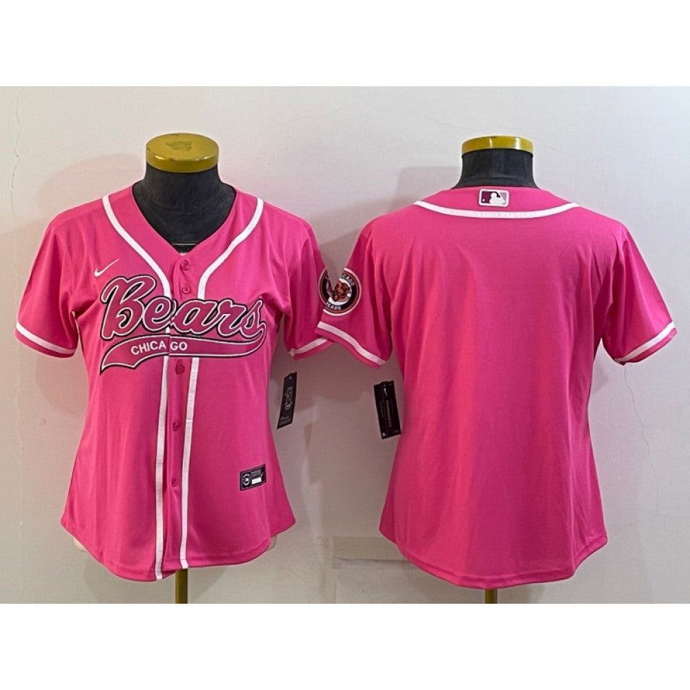 Women's Chicago Bears Blank Pink With Patch Cool Base Stitched Baseball Jersey(Run Small) 