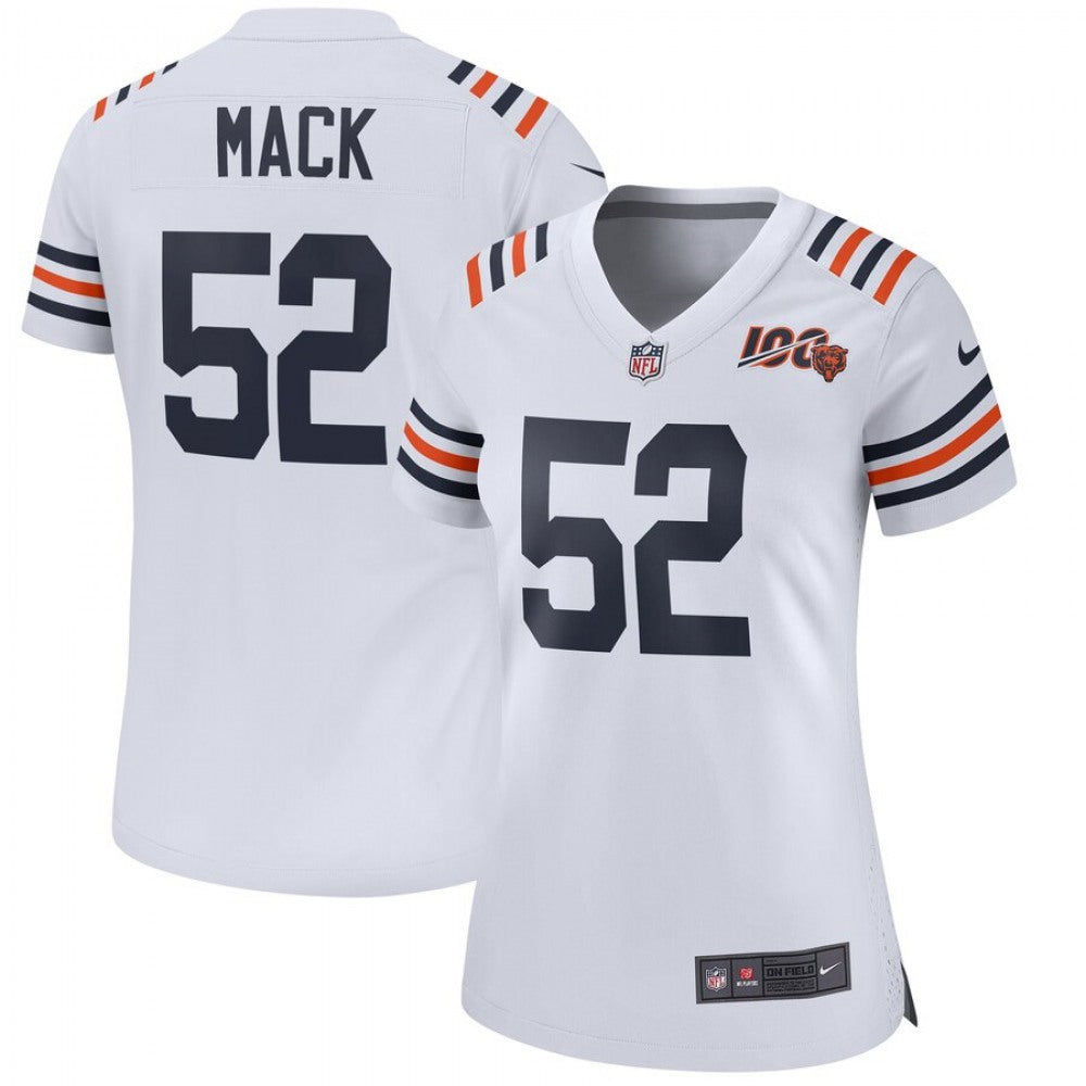 Women's Chicago Bears #52 Khalil Mack White 2019 100th Season Limited Stitched NFL Jersey 