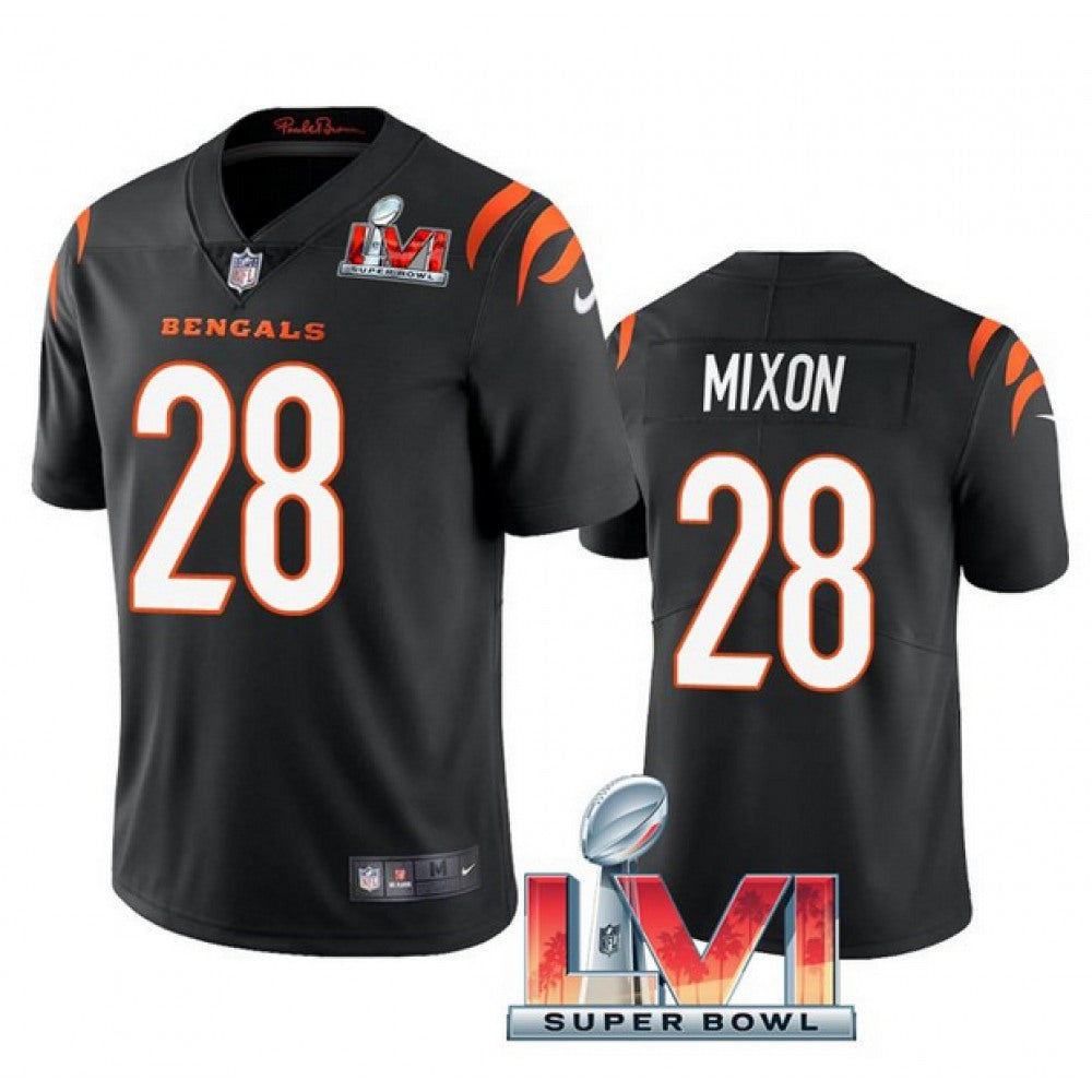 Women's Cincinnati Bengals #28 Joe Mixon 2022 Black Super Bowl LVI Vapor Limited Stitched Jersey(Run Small) 