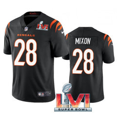 Women's Cincinnati Bengals #28 Joe Mixon 2022 Black Super Bowl LVI Vapor Limited Stitched Jersey(Run Small) 