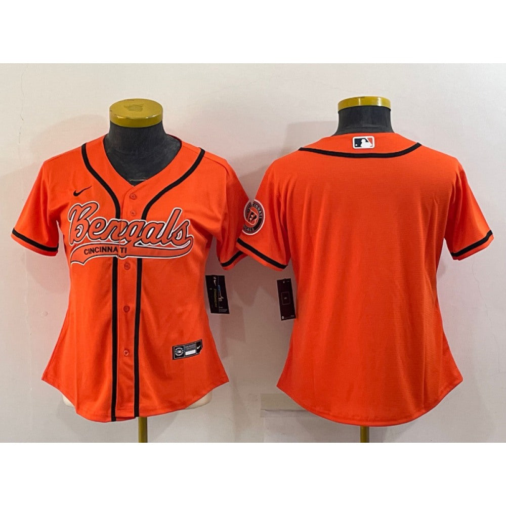 Women's Cincinnati Bengals Blank Orange With Patch Cool Base Stitched Baseball Jersey(Run Small) 