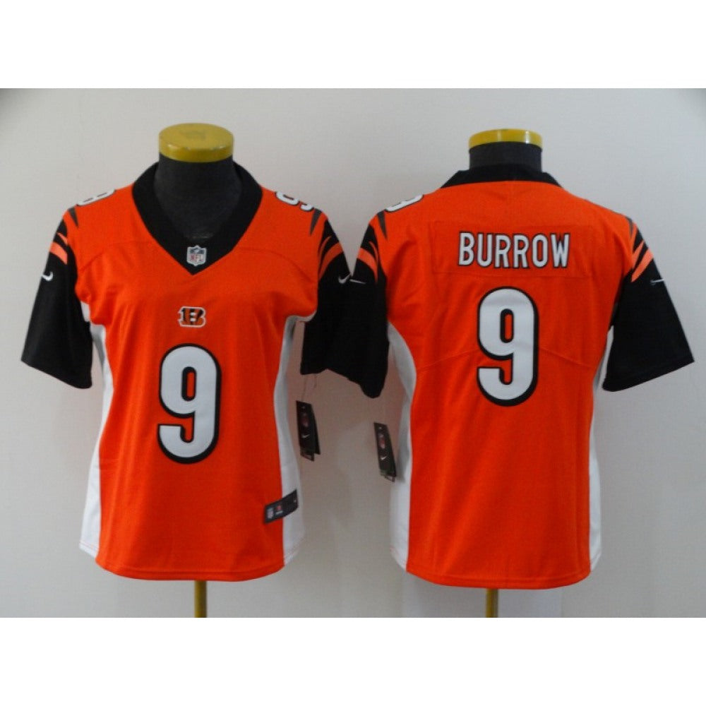 Women's Cincinnati Bengals #9 Joe Burrow Orange Vapor Stitched Jersey(Run Small) 