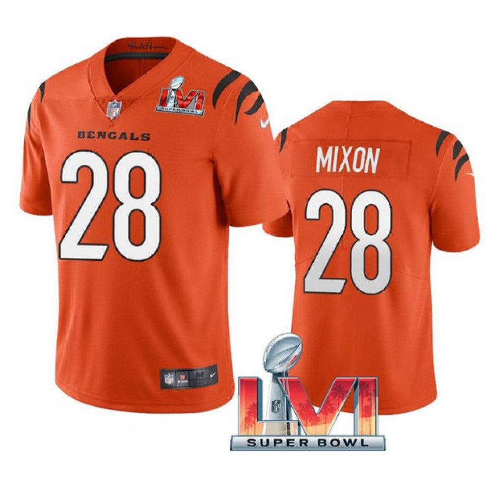Women's Cincinnati Bengals #28 Joe Mixon 2022 Orange Super Bowl LVI Vapor Limited Stitched Jersey(Run Small) 