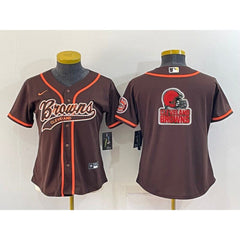 Women's Cleveland Browns Brown Team Big Logo With Patch Cool Base Stitched Baseball Jersey(Run Small) 