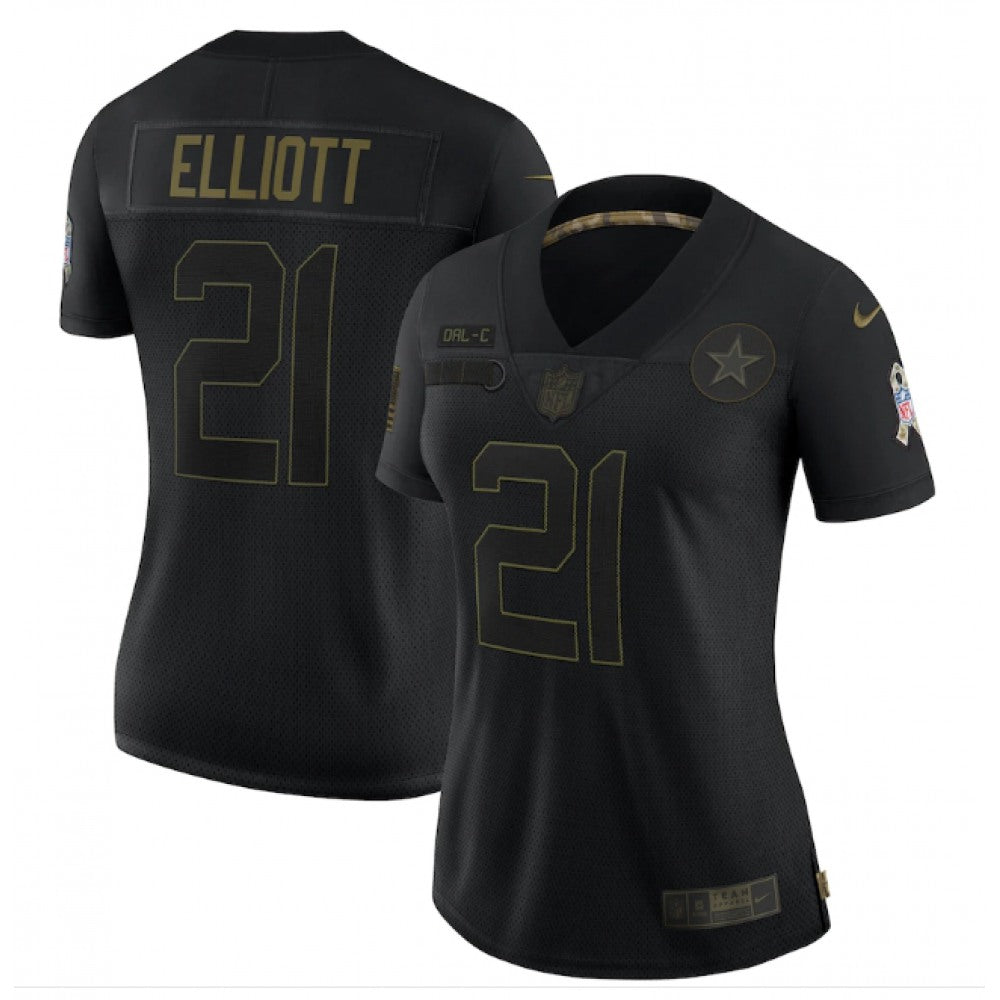 Women's Dallas Cowboys #21 Ezekiel Elliott Black Salute To Service Limited Stitched Jersey 