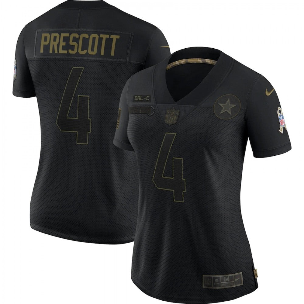 Women's Dallas Cowboys #4 Dak Prescott Black Salute To Service Limited Stitched Jersey 