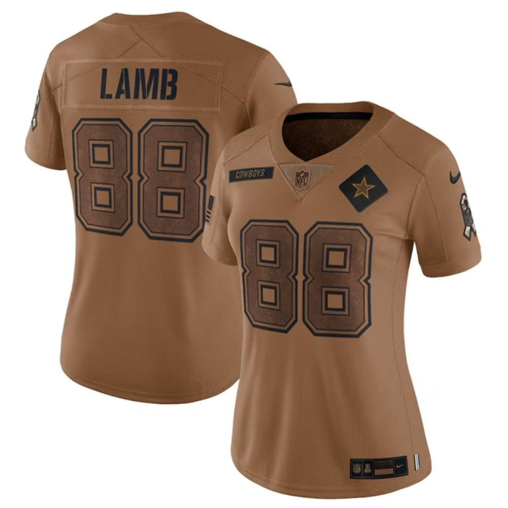 Women's Dallas Cowboys #88 CeeDee Lamb 2023 Brown Salute To Service Limited Stitched Football Jersey(Run Small 