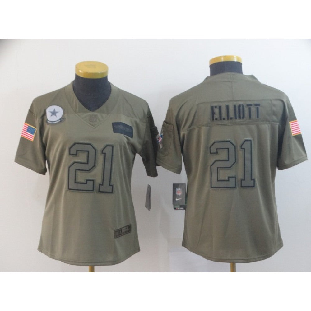 Women's Dallas Cowboys #21 Ezekiel Elliott 2019 Camo Salute To Service Stitched NFL Jersey 