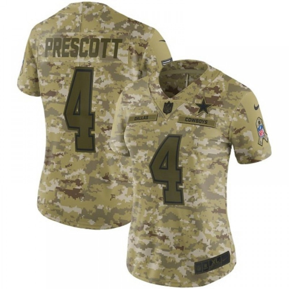 Women's Dallas Cowboys #4 Dak Prescott 2018 Camo Salute to Service Limited Stitched NFL Jersey 