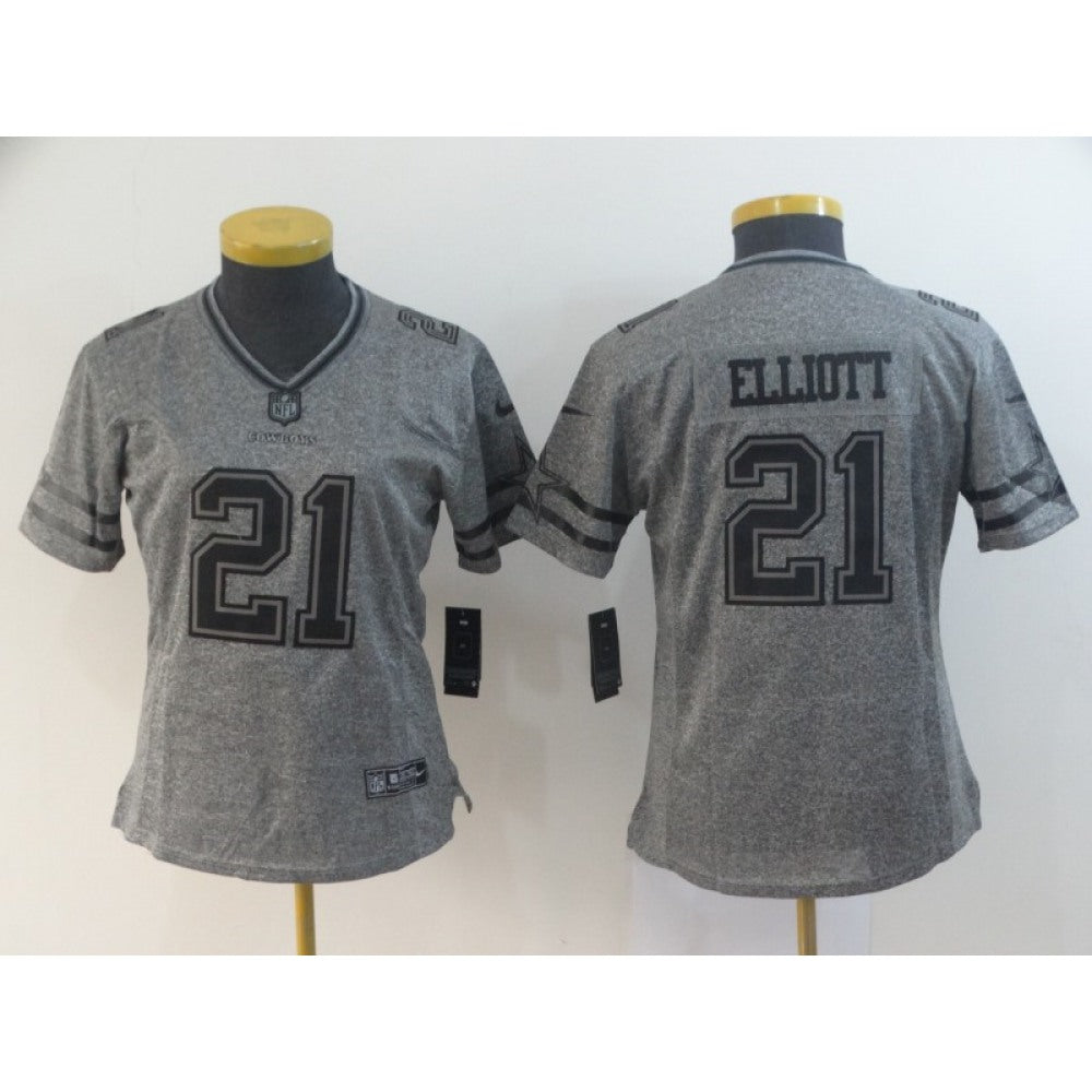 Women's Dallas Cowboys #21 Ezekiel Elliott Grey Limited Stitched NFL Jersey 