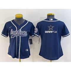 Women's Dallas Cowboys Navy Team Big Logo With Patch Cool Base Stitched Baseball Jersey(Run Small) 