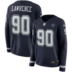 Women's Dallas Cowboys #90 Demarcus Lawrence Navy Therma Long Sleeve Stitched NFL Jersey 