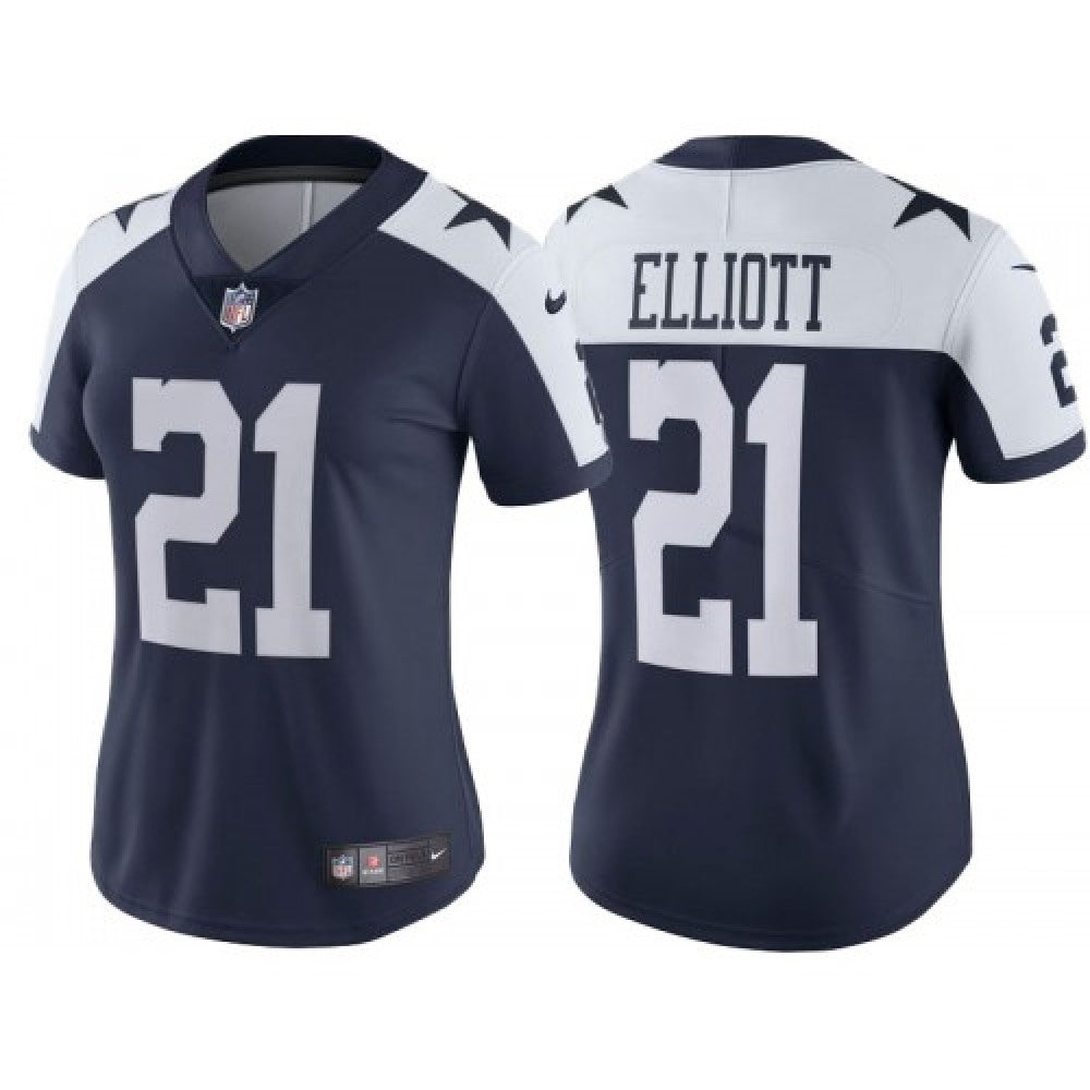 Women's Dallas Cowboys #21 Ezekiel Elliott Navy Thanksgiving Limited Stitched Jersey(Run Small 