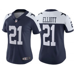 Women's Dallas Cowboys #21 Ezekiel Elliott Navy Thanksgiving Limited Stitched Jersey(Run Small 