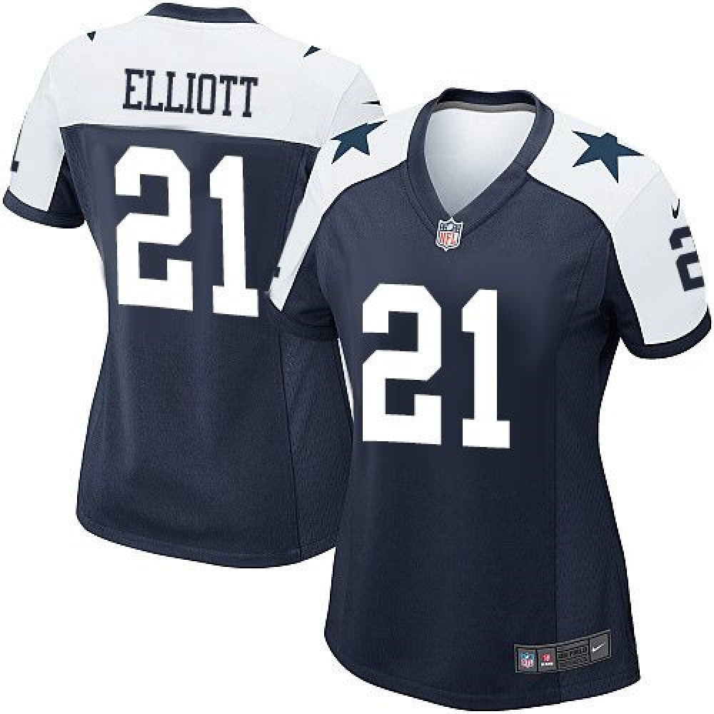 Cowboys #21 Ezekiel Elliott Navy Blue Thanksgiving Women's Stitched NFL Throwback Jersey 