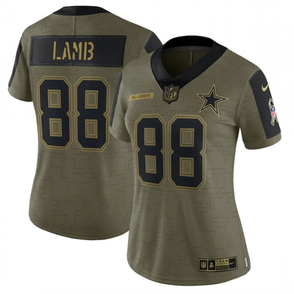 Women's Dallas Cowboys #88 CeeDee Lamb 2021 Olive Salute To Service Limited Stitched Jersey 