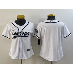 Women's Dallas Cowboys Blank White With Patch Cool Base Stitched Baseball Jersey(Run Small) 