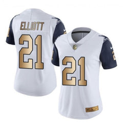 Women's Dallas Cowboys #21 Ezekiel Elliott White Gold Stitched NFL Jersey(Run Small) 