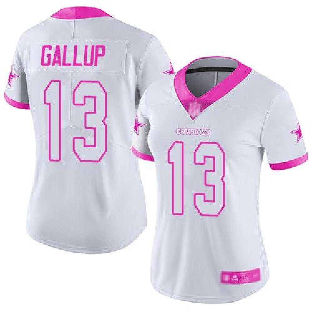 Women's Dallas Cowboys #13 Michael Gallup White/Pink Vapor Untouchable Limited Stitched Jersey 