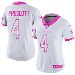 Cowboys #4 Dak Prescott White/Pink Women's Stitched NFL Limited Rush Fashion Jersey 