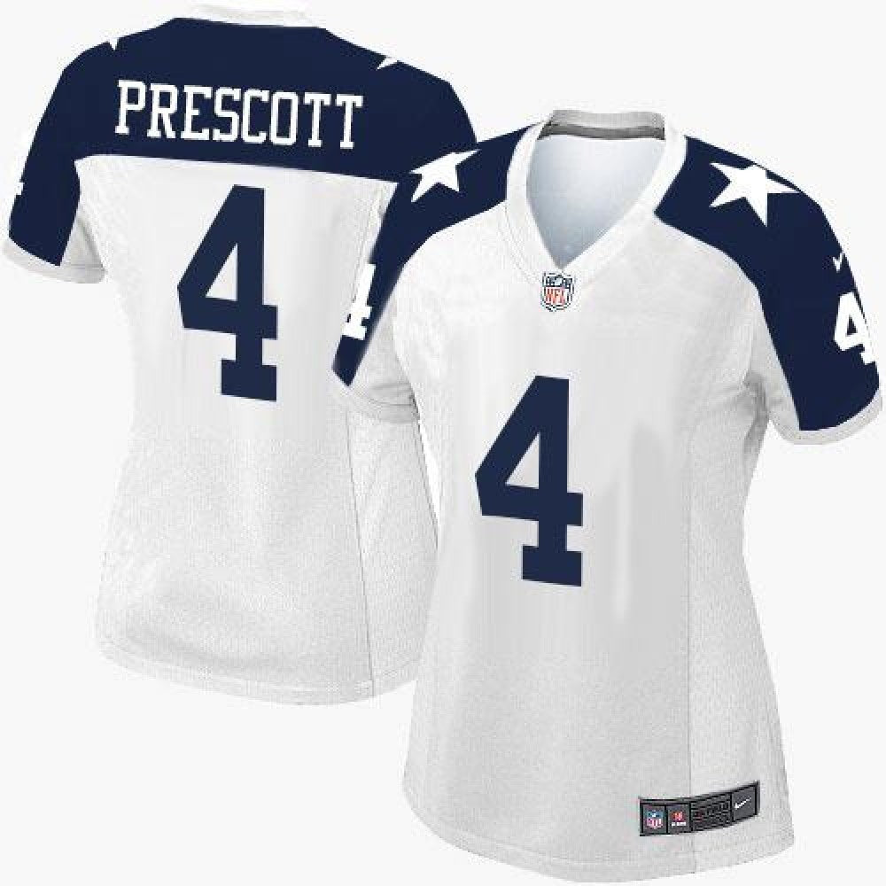 Cowboys #4 Dak Prescott White Thanksgiving Throwback Women's Stitched NFL Elite Jersey 