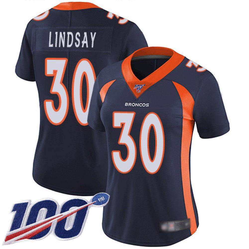 Women's Denver Broncos #30 Phillip Lindsay 2019 Navy 100th Season Vapor Untouchable Limited NFL Stitched NFL Jersey(Run Small) 