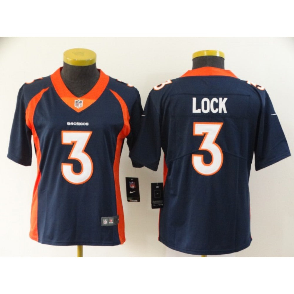 Women's Denver Broncos #3 Drew Lock Navy Vapor Untouchable Stitched Jersey(Run Small) 