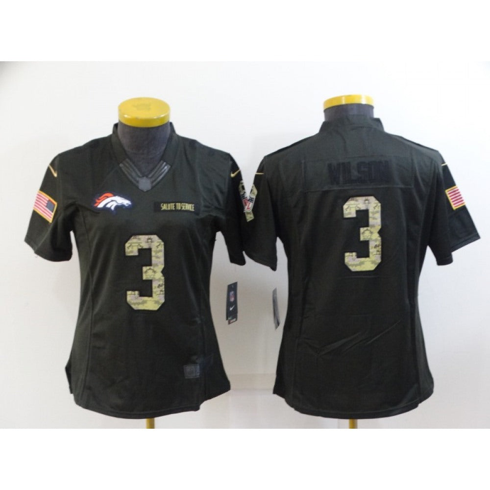 Women's Denver Broncos #3 Russell Wilson Olive Salute To Service Limited Stitched Jersey(Run Small) 