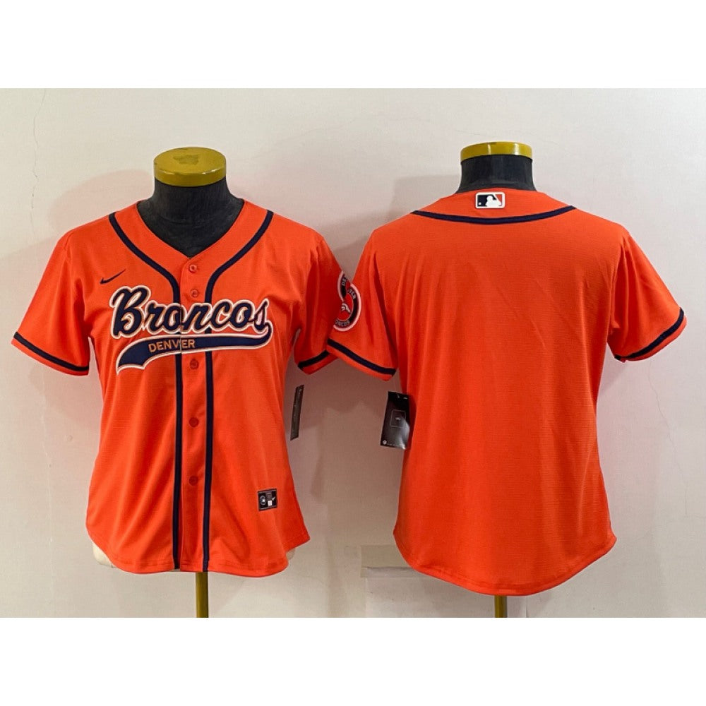 Women's Denver Broncos Blank Orange With Patch Cool Base Stitched Baseball Jersey(Run Small) 