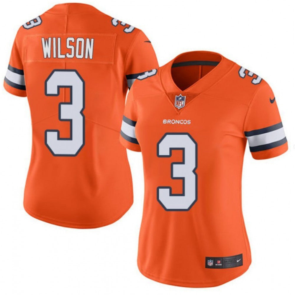Women's Denver Broncos #3 Russell Wilson Orange Color Rush Limited Stitched Jersey(Run Small) 