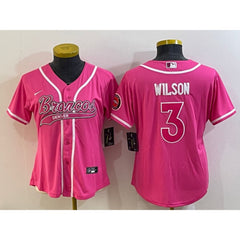 Women's Denver Broncos #3 Russell Wilson Pink With Patch Cool Base Stitched Baseball Jersey(Run Small) 