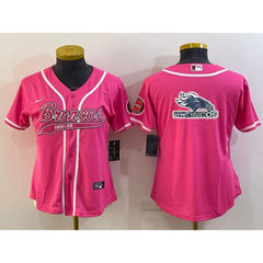 Women's Denver Broncos Pink Team Big Logo With Patch Cool Base Stitched Baseball Jersey(Run Small) 