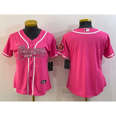 Women's Denver Broncos Blank Pink With Patch Cool Base Stitched Baseball Jersey(Run Small) 