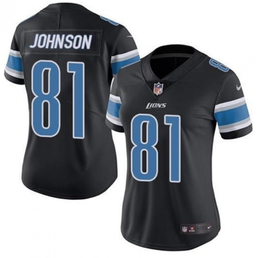 Women's Detroit Lions #81 Calvin Johnson Black Vapor Limited Stitched Football Jersey(Run Smaller) 
