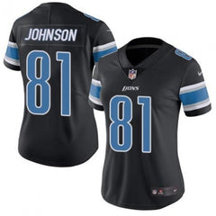 Women's Detroit Lions #81 Calvin Johnson Black Vapor Limited Stitched Football Jersey(Run Smaller) 