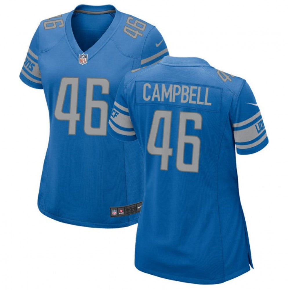 Women's Detroit Lions #46 Jack Campbell Blue 2023 Draft Stitched Jersey(Run Smaller) 