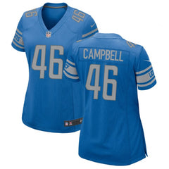 Women's Detroit Lions #46 Jack Campbell Blue 2023 Draft Stitched Jersey(Run Smaller) 