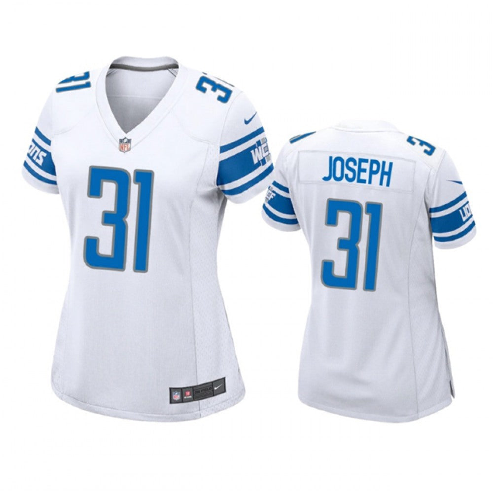 Women's Detroit Lions #31 Kerby Joseph White Stitched Jersey(Run Smaller) 